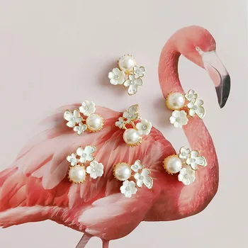 10 Buc/lot Aur Perle de Flori Stras Butoane DIY Creative Aliaj Ornamente Cercei Bijuterii de Îmbrăcăminte-Perla Butoane Manual