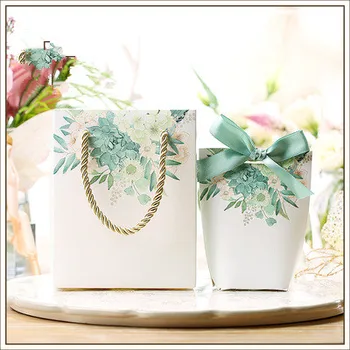 10set Verde Florale Imprimare cutie de Bomboane Cadou Saci de mână Cu Ambalaje Pentru Bijuterii de Crăciun Regalo Pungi