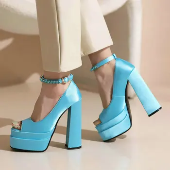 2022 Vara Femei Pantofi cu Toc Platforma Pătrat cu Toc Doamnelor Pompe de Moda Microfibra Peep Toe Dress Pantofi pentru Femei