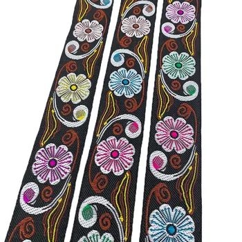 33MM Epocă Etnice Broderie cu Panglica de Trei Culori, Flori de Model Jacquard Țesute Panglica de Dantela Asieta DIY Saci de Haine Tesatura