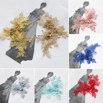 3D Flori de Guler de Dantelă Aplicatiile Brodate Flori Tesatura Patch Petrecere de Nunta Rochie de Mireasa Haine Accesorii DIY Ambarcațiuni de Cusut