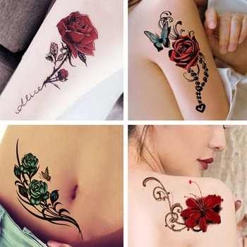 3D Tatuaj Floare Autocolant rezistent la apă și Durabil Butterfly Rose Autocolant Tatuaj Braț de Flori Brațul Simulare Tatuaj Tatuaj de Unică folosință
