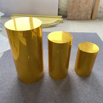 3pcs/set)cilindru rotund piedestal de aur oglindă plinte display stand pentru nunta yudao187