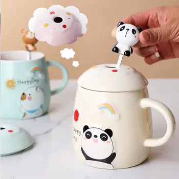450ML Drăguț Animale Desene animate Iepure Urs Panda Pisica Cana cu Capac Lingura SimpleCeramic Simplu Cana de Apa coreeană Stil Creativ