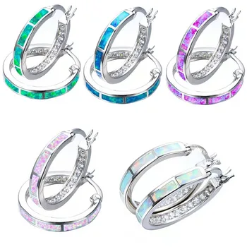 5 Culori de Argint de Culoare Mare Cerc plin de culoare Opal Incrustate cu Alb Cristal Stras Zircon Hoop Cercei pentru Femei Partid Bijuterii