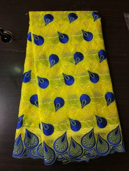 5yards/pc Noua moda galben și albastru Elvețian voile plasă de dantelă broderie din Africa de bumbac dantela tesatura cu piatră pentru rochie BC59-1