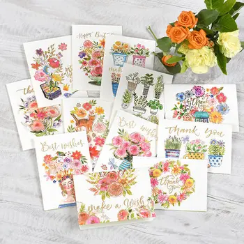 6pcs flori vintage carduri 3d fericit ziua de nastere felicitări mesaj de mulțumire cărți en-gros
