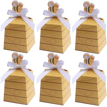 6pcs/lot Hârtie Stup Cutie de Cadou cu Panglici Bumble Bee Petrecere cu Tema DIY Consumabile Copilul Favoruri Cutii de Bomboane pentru Copii de Duș Decor