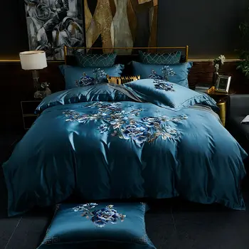 Alherff brand 4buc Set de lenjerie de Pat de Lux Reale de Mătase și de Bumbac, Broderie Carpetă acopere stabilit foaie de plat pentru pat