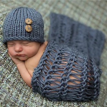 Bleumarin Circumferinta Capului 40cm Copilul Nou-Născut Croșetat Tricotate Pălării Capace pentru Fotografie