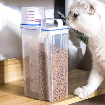 Cainele Pisica de Depozitare a Alimentelor Container Etanș din Plastic Dispenser cu Paharul de Măsurare Turnată Cioc Hrana pentru animale de Companie Păsări de Semințe
