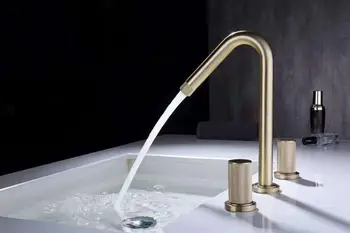 Calitate de Top de aur lustruit alama baie chiuveta de robinet cu Trei găuri două Mânere bazin cald rece de la robinet