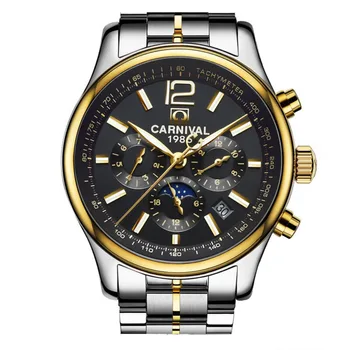 Carnaval Barbati Multifuncțional Dial Oțel Watchband cuarț Ceas Ceas de mână - de aur bezel cadran negru