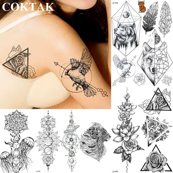 COKTAK Geometrice Lup Urs Diamant Tatuaje Temporare Autocolant Frunze Pene Luna Tatuaj Body Art Brațul de Talie Săgeată 3D Tatuaje False