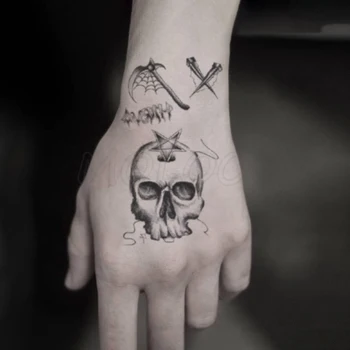 Craniul Ax Stele Cuie panza de Paianjen Element Temporar Autocolant Tatuaj Tatuaje False pentru Femei, Bărbați Corp Machiaj rezistent la apa Autocolante