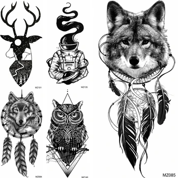 Creative Lup Tatuaje Temporare Autocolant Realist Fals Black Owl Elan Tatuaje Pentru Femei Barbati Moda Body-Art Brațul Tatoo Pentru Vacanță