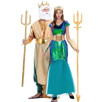 De Cosplay, Costume pentru Adulti Noi de Moda de Mare Retro Atlantis Regele Regina de Pește Scară Paiete Îmbrăcăminte Mascarada Cosplay Haine 4buc