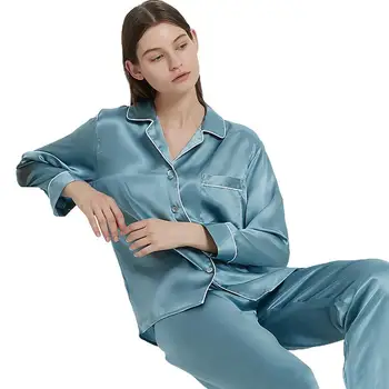 De Lux, 100% Mătase De Dud Maneca Lunga Seturi De Pijama Pentru Femei Elegancen Nobil Solid Pijama Mujer Mătase Naturală Femei Sexy Sleepwear