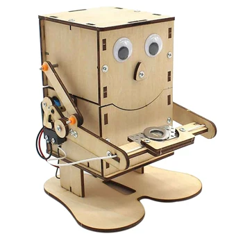 DIY Stem Jucarii din Lemn Model Monedă Înghițire Robot de Jucărie Puzzle Technology Science Education Kit de Jucării pentru Copii