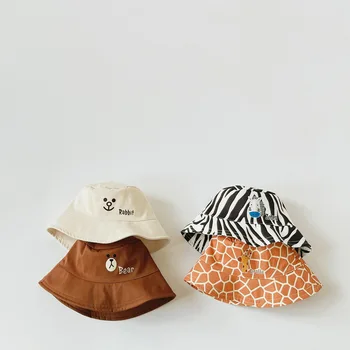 Drăguț Copil Pălărie Găleată De Desene Animate De Animale Imprimate Copii Panama Capac Solid De Culoare De Toamna Iarna Copii Băieți Fete Pălării
