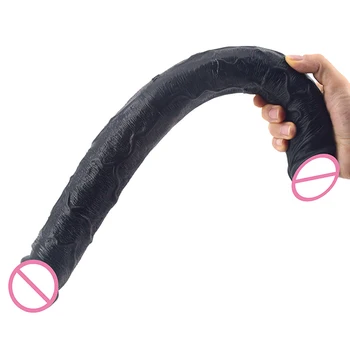 Dublu Vibrator Extra Lungi 18.1 inch Negru Realist Penisul Femei Lesbiene Orgasm Vaginal Anal Stimula Jucarii Sexuale Masaj Pentru Bărbați