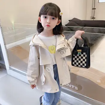 Fete Jacheta de Primavara si Toamna Stil Fete Copii Haina pentru Copii Mid-Lungime Canadiană coreea Moda Trend Talie Jacheta cu Gluga