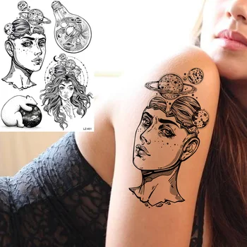 GoldOcean Femei Brațul Gânditor Fete Bec Negru Fals Tatuaje Temporare Corpul Încheietura mâinii Personalizate, Autocolante Tatuaj Bărbați Planeta Urs Tatuaje DIY