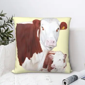Hereford Vacă Cu Vițel Pătrat față de Pernă față de Pernă Spoof Zip Acasă Perna Decorativa Caz de Origine Nordică 45*45cm