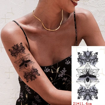 Impermeabil Tatuaj Temporar Autocolant Geometrie Beetle Leu Pisica Flash Tatuaje Cruce Zeus Coroana Body Art Brațul False, Tatuaj Femei Bărbați