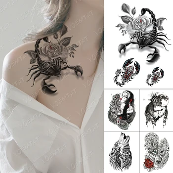 Impermeabil Tatuaj Temporar Autocolante Scorpion Sânge Floare Trandafir Bujor Flash Tatuaj Femeie Body Art Fals transfer de Apă Tatuaj Bărbați