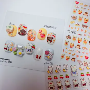 Japoneze 5D Bunny Autocolante Unghiilor Relief Glisante pentru Unghii Desene animate Drăguț Iepure Urs Decalcomanii de Unghii Manichiura Unghii, Decoratiuni de Arta