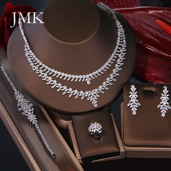 JMK 4buc Mireasa Seturi de Bijuterii de Nunta de domnisoare de Onoare Argint Placat cu Straturi Duble Colier Cercei Femei Petrecere de Aniversare Cadou Dropship