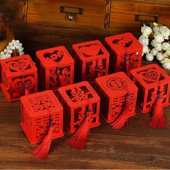 Lemn Dublu Chinez Fericirea Nunta Favoarea Cutii de Bomboane Cutie Roșie Chineză Clasică Casamento de Zahăr Caz Cu Ciucure ZA3058