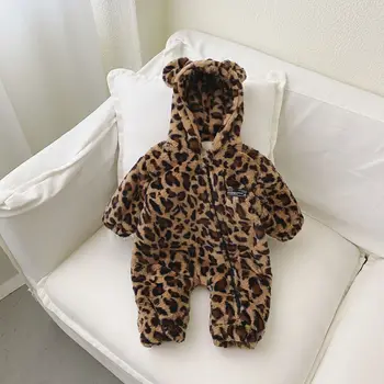 Leopard Copilul Salopetă De Iarnă Nou-Născut Termică Costume Pentru Sugari Corpul Mai Cald Cald Fată Copilul Ursuleți De Pluș Haine Băiat Capota Salopete