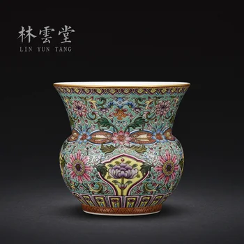 Lin Yuntang pictate manual încurcat ramuri lotus smalț verde zgură ceai găleată Jingdezhen ceramice lucrate manual ornamente