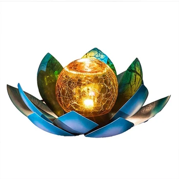 Lumini Solare De Grădină În Aer Liber Decor , Amber Crackle Glob De Sticla Lotus Decor,Impermeabil Gri Metal Floare De Lumina