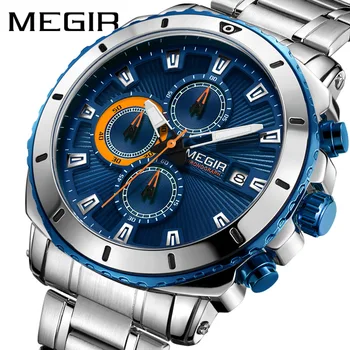 Megir Reloj Hombre de Afaceri Bărbați Ceas Sport Multi-funcția de Oțel Curea Ceas Cuarț Data Ora Ac Bărbați Ceasuri de Ore
