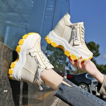 Moda Alb Adidasi Femei Mare Platforma Pantofi Casual Înălțime Increasi Piele Pantofi de 10 CM Grosime Unic Formatori Pantofi de damă