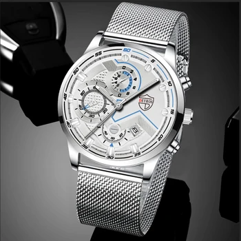 Moda barbati Ceasuri Barbati Business Casual din Oțel Inoxidabil Cuarț Ceas de mână pentru Om Calendar Ceas de Ceas din Piele reloj hombre