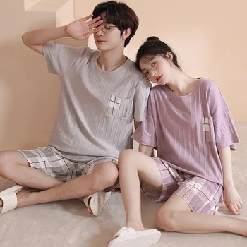 Mâneci Scurte De Somn Topuri Pantaloni Pijama Set Pentru Femei, Omul Moda Coreeană Acasă Potrivi Plus Dimensiune Agrement Cuplu Îmbrăcăminte De Noapte Acasă Clothin