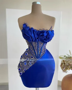 New Sosire Royal Albastru De Cristal De Scurt Rochii De Cocktail 2023 Sexy Petrecere Bal Rochie Mini Sirena Balului Vestido De Mujer Femei