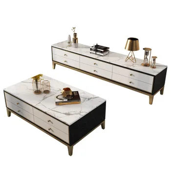 Nordic stil elegant de metal marmură masă de cafea, TV cabinet cu sertare convenabil organizator pentru camera de zi