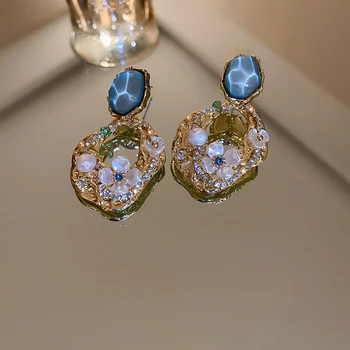 Noua Moda Floare Perla Cercei Incrustate Cu Stras Picătură Cercei Pentru Femeile De Lux Cristal Legăna Cercei Accesorii Bijuterii