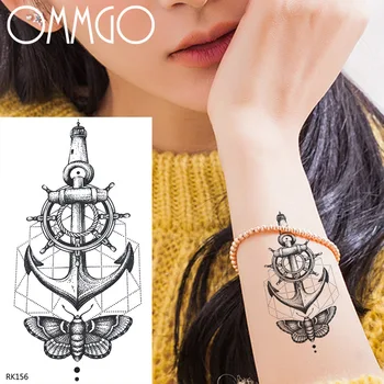 OMMGO Geometrice Ancora Fluture Tatuaje Temporare Pentru Femei Autocolante de Arta Corp Brațul Fals Molie Tatuaj Impermeabil Tatuaj Braț Actele