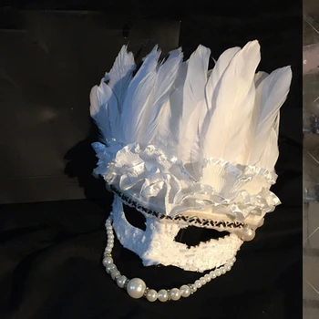 Pană perla masca Cosplay petrecere de halloween femei spectacol de teatru podium model Perla Masca Pene Peruca Frizură măști