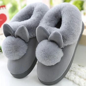 Papuci de casa pentru Femei de Iarna de Cald, Plus Rabbit TPR Jos Moale Papuci de Interior pentru Fete Solid de Cusut Scurt de Pluș Pantofi Casual