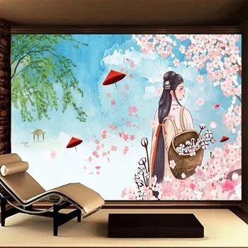 Personalizate Orice Dimensiune 3D Frumos Romantic Floare de Piersic Japoneză Sala de Mese Fondul Papel De Parede de Decor Acasă Tapety Fresca de Artă