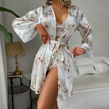 Pijamale De Mătase Kimono-Halat Halat De Baie Femei Lenjerie Pijama Satin Florale De Onoare Halate, Îmbrăcăminte De Noapte Halate Doamnelor Halate