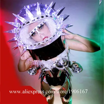 Podium De Moda Prezinta Femei Costum De Robot Condus De Bal Costum Sexy Lady Partid Rochie De Seara Pe Scena De Dans Haine