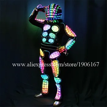 Programabile cu LED Lumina Fibra Optica Costume TV Spectacol pe Scena Stralucitoare Echipa de Dans de Performanță Haine RGB Led Luminos Costum de Robot